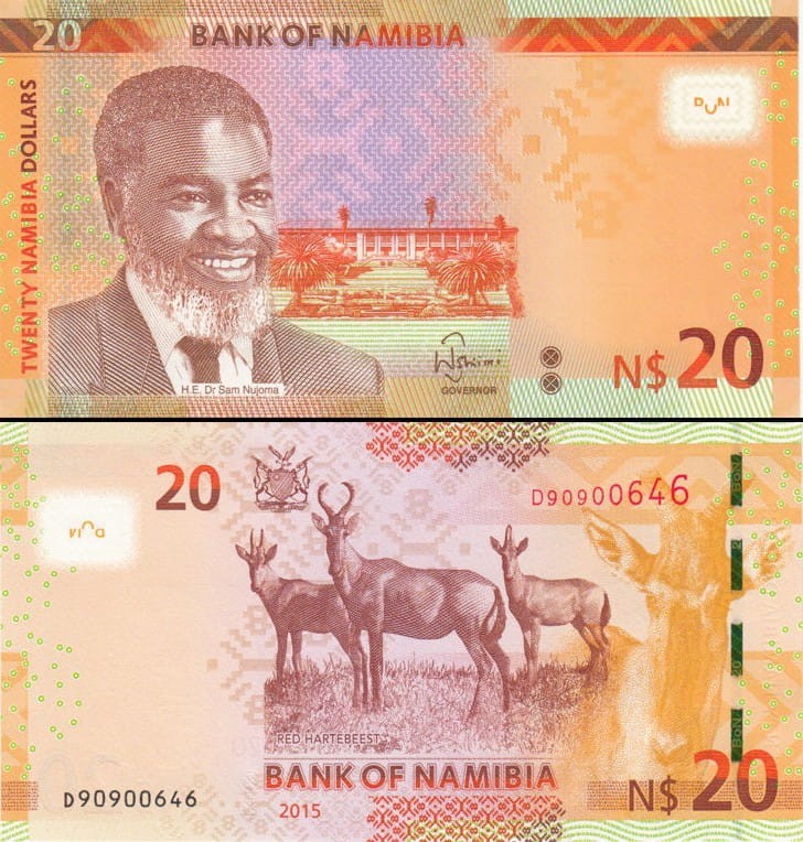 Namibia 20 dolarów Bawolec rudy 2015 P-12c