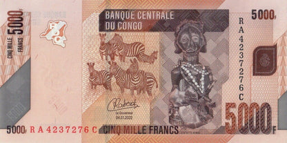 Kongo 5000 franków Zebry / Indory 2022 P-102d
