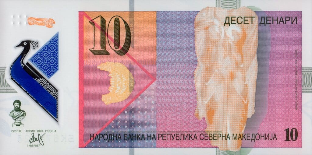 Macedonia 10 dinarów Paw 2020 P-27a