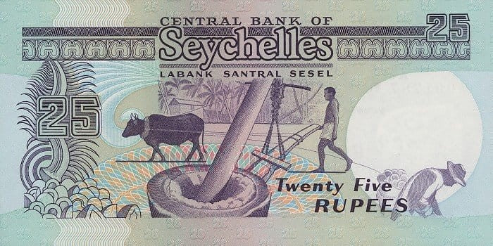 Seszele 25 rupii Praca na roli 1989 P-33a